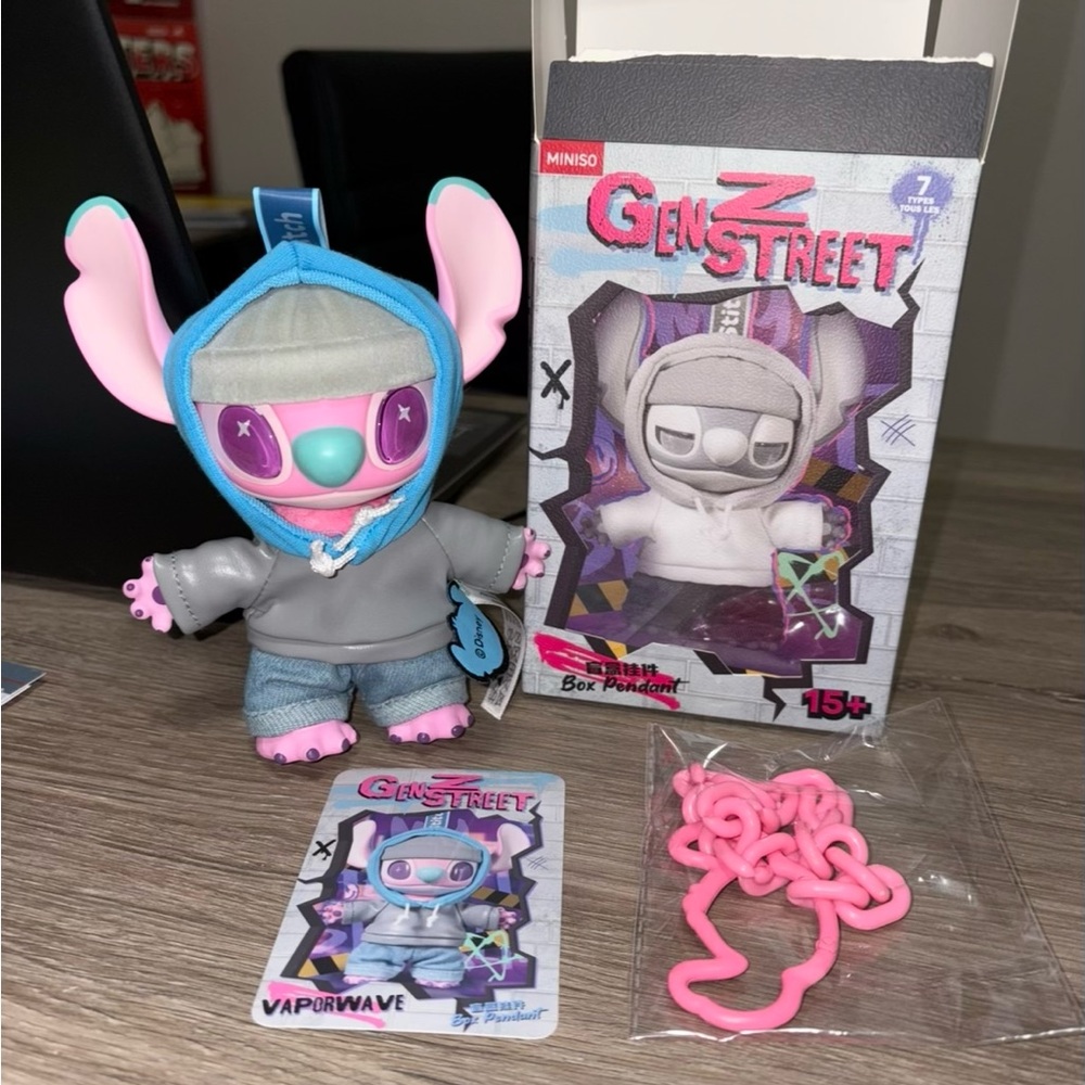 Authentic Miniso Disney Stitch Gen Z Street Box Pendant - Vaporwave